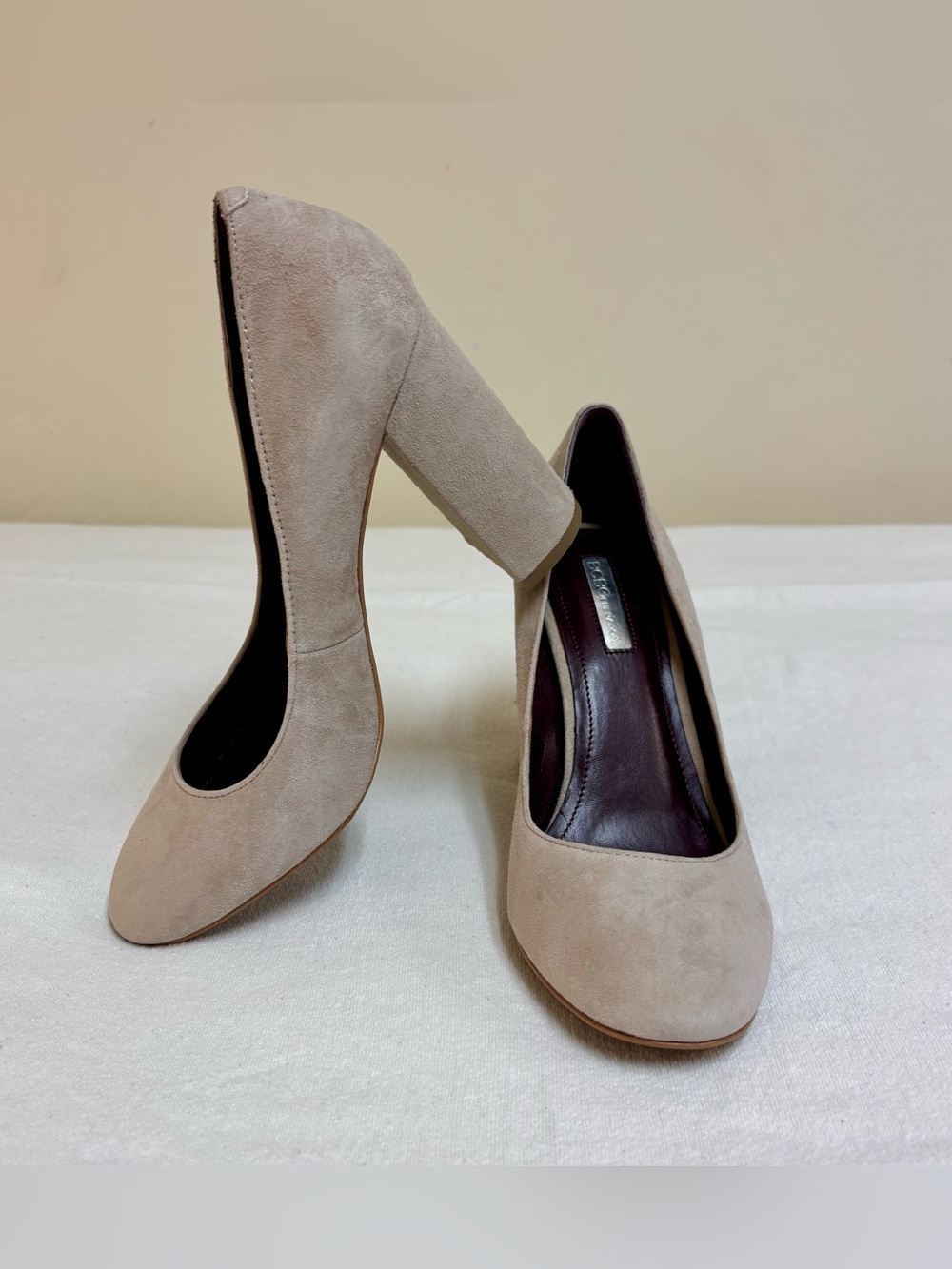 BCBGeneration 'Franka' Suede Block Heel Pumps in Grey-Beige Size 7.5M